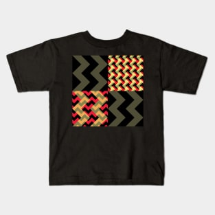 'Ziggy' - in Red, Salmon Pink and Buttercup Yellow on a Black and Khaki base Kids T-Shirt